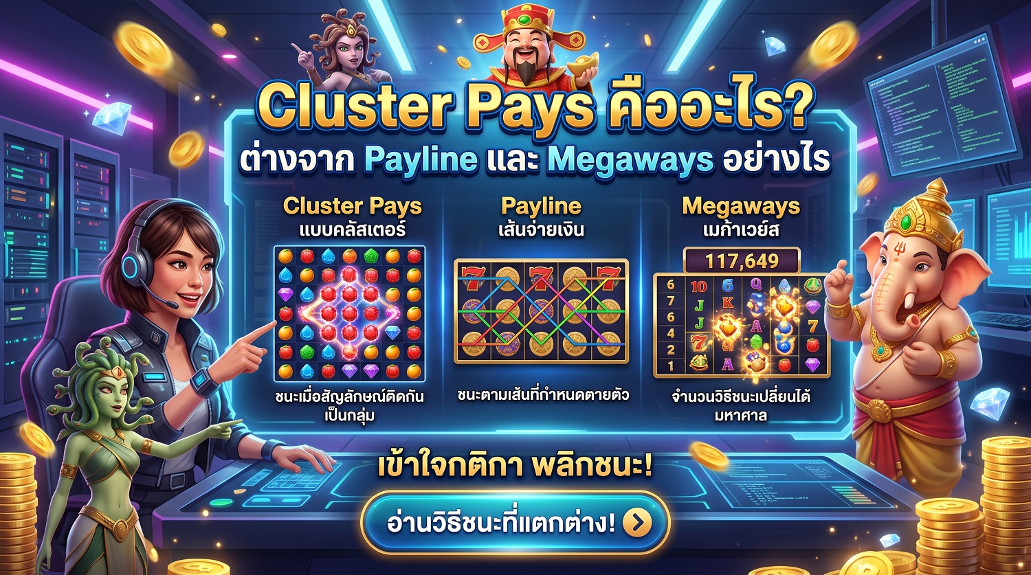 Cluster Pays คืออะไร ต่างจาก Payline และ Megaways อย่างไร