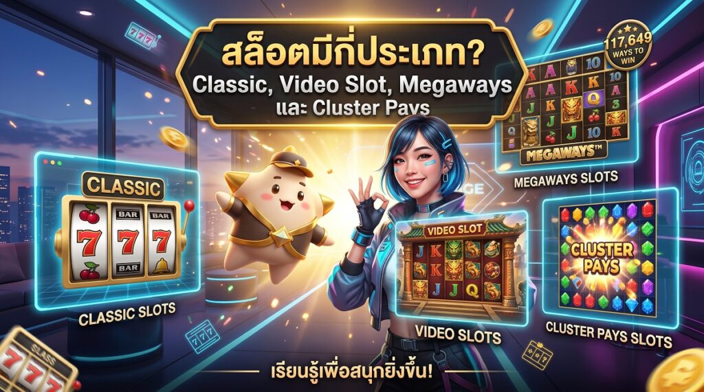 สล็อตมีกี่ประเภท Classic, Video Slot, Megaways และ Cluster Pays